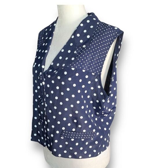 Vintage Navy Blue Polka Dot Waistcoat Tailored  Suit Blazer Vest Vneck Tie Back - Picture 6 of 12